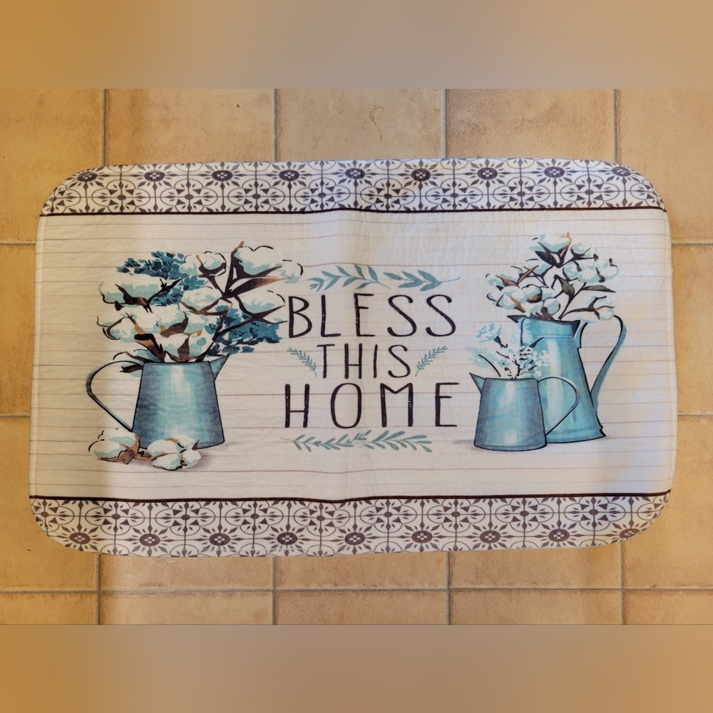 Teal Bath Mats Farmhouse Blessed Set